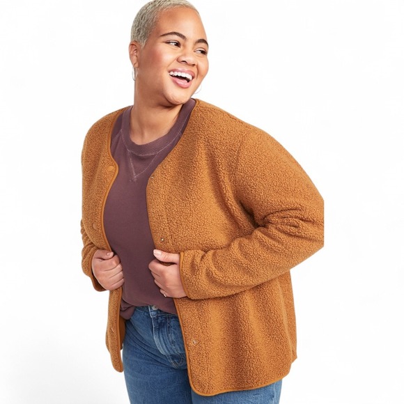 Old Navy‎ Camel Sherpa Snap Jacket Sz M - Picture 5 of 9